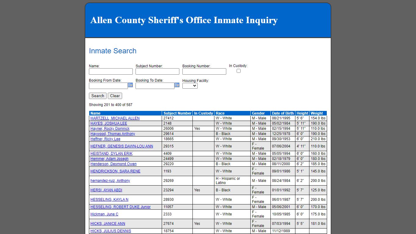 Inmate Search - Allen County Sheriff's Office