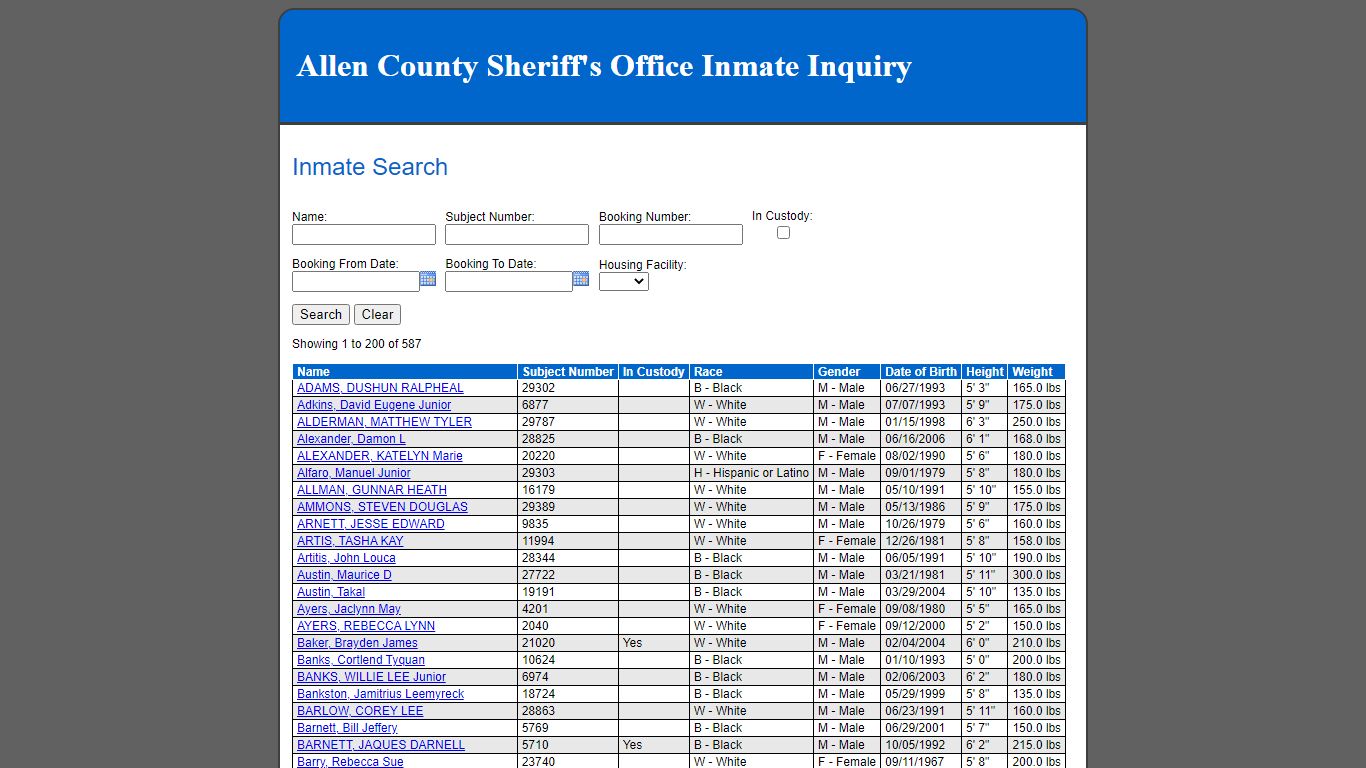 Inmate Search - Allen County Sheriff's Office